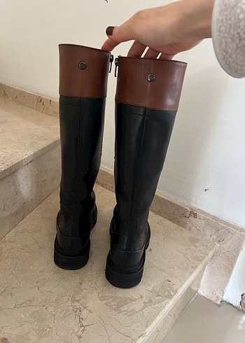 Kahverengi Siyah Deri Kadın çizme - Görsel 4