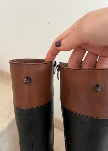 Kahverengi Siyah Deri Kadın çizme - Görsel 3