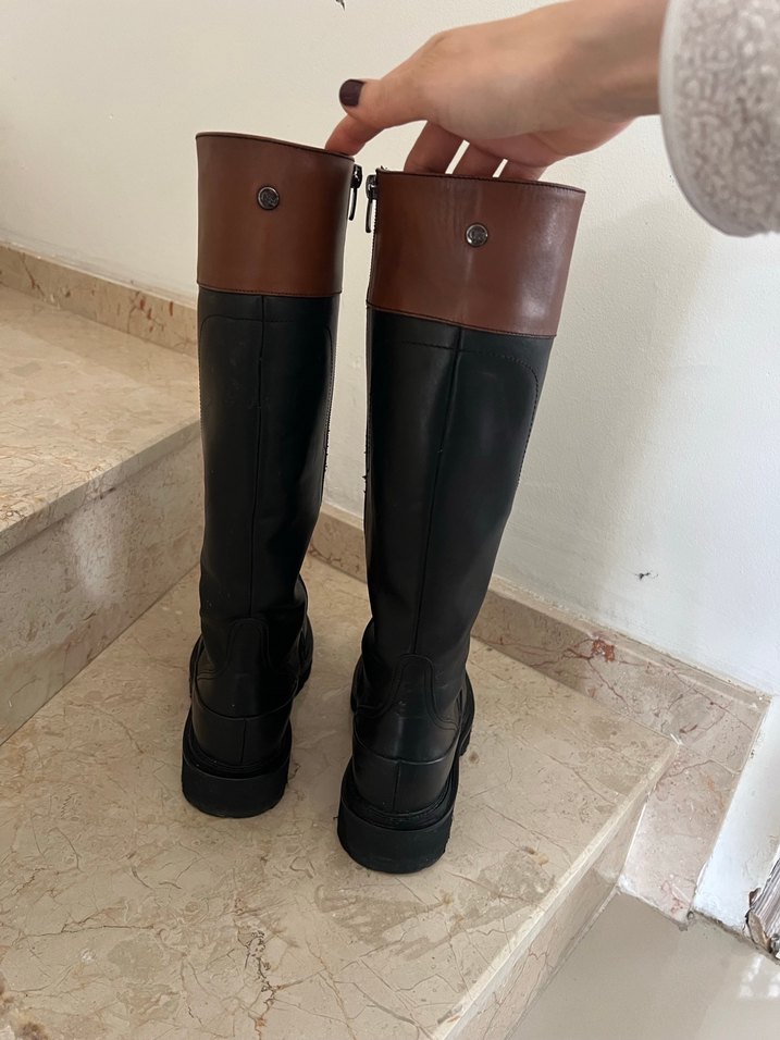 Kahverengi Siyah Deri Kadın çizme - Görsel 4