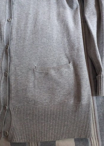 Gri Uzun Kollu Düğmeli Kadın Hırka - Görsel 5