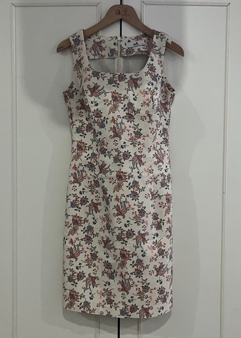 Bej Desenli Kolsuz Midi Bohem Elbise - Görsel 4