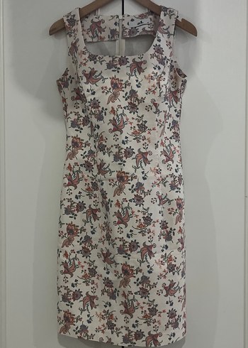 Bej Desenli Kolsuz Midi Bohem Elbise - Görsel 2