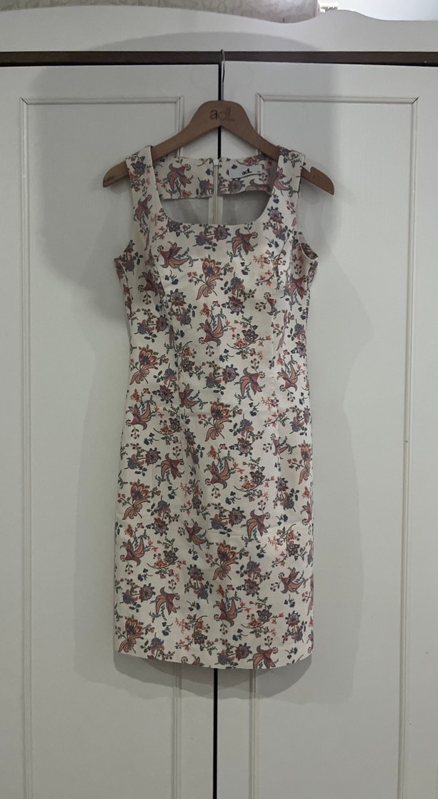 Bej Desenli Kolsuz Midi Bohem Elbise - Görsel 4