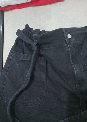 42 Beden siyah Renk Kadın Siyah Kemerli Mini Denim Şort