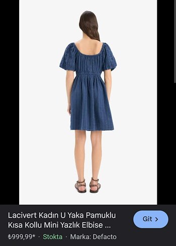 Defacto Lacivert U Yaka Kısa Kollu Mini Denim Elbise