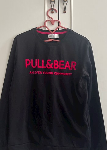 Pull and Bear Pull Bear Siyah Pembe Detayli Rahat Sweatshirt