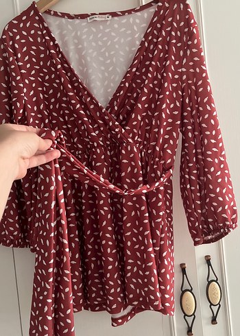 40 Beden bordo Renk Bordo V Yakalı Bohem Hamile Bluzu