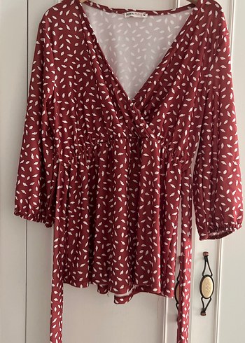 40 Beden Bordo V Yakalı Bohem Hamile Bluzu