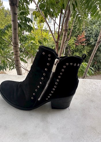 Siyah Süet Tokalı Blok Topuklu Kadın Bot - Görsel 5