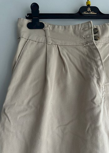 Bej Midi Keten Kadın Kumaş Pantolon - Görsel 2