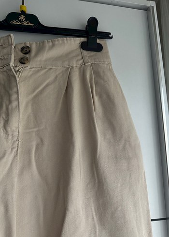 Bej Midi Keten Kadın Kumaş Pantolon - Görsel 3