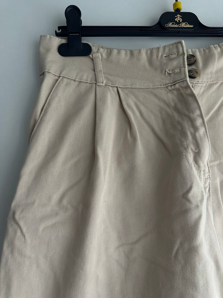 Bej Midi Keten Kadın Kumaş Pantolon - Görsel 2