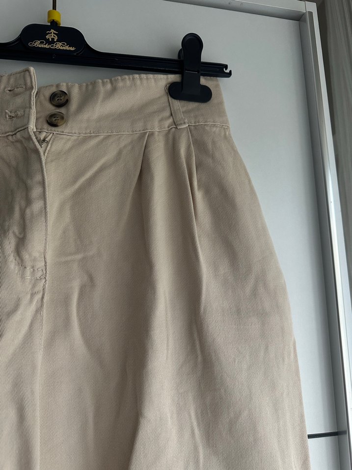 Bej Midi Keten Kadın Kumaş Pantolon - Görsel 3