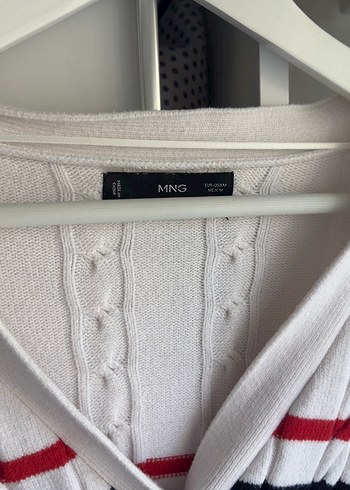 Çizgili Beyaz Kadın Hırka - Görsel 2