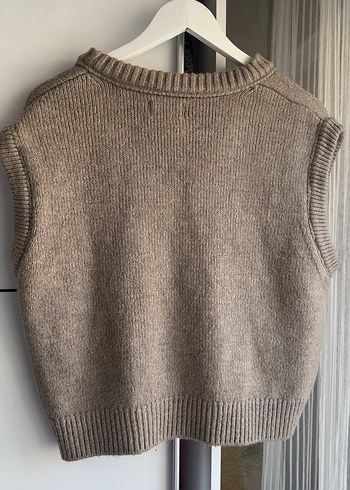 Bej V Yaka Örgü Kadın Süveter - Görsel 2