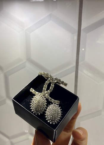 Gümüş küpe ve broşür takım - Görsel 2