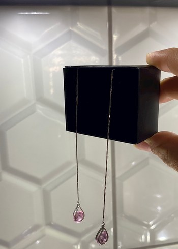 Pembe taşlı su damlacıklı küpeler - Görsel 3