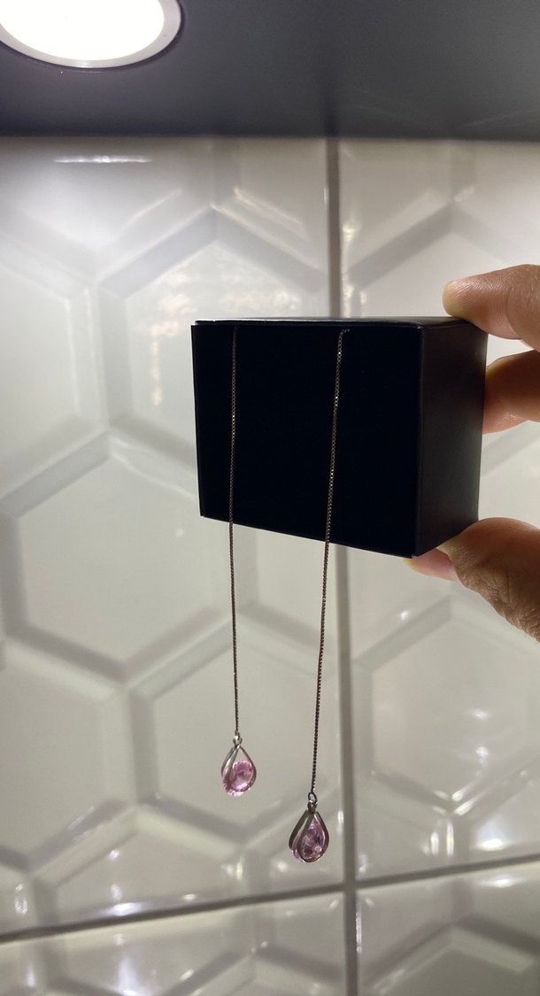 Pembe taşlı su damlacıklı küpeler - Görsel 3