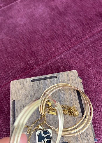 Küpe kolye takım gold çelik - Görsel 4