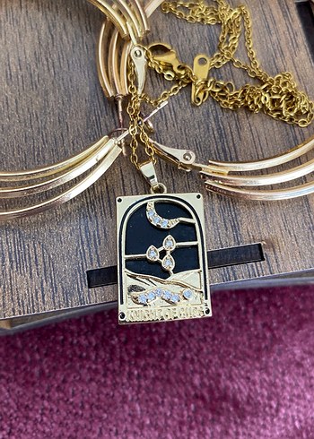 Küpe kolye takım gold çelik - Görsel 2