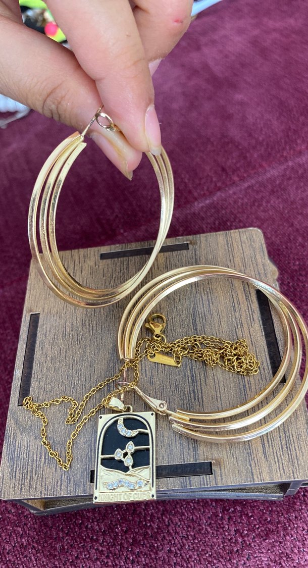 Küpe kolye takım gold çelik - Görsel 3