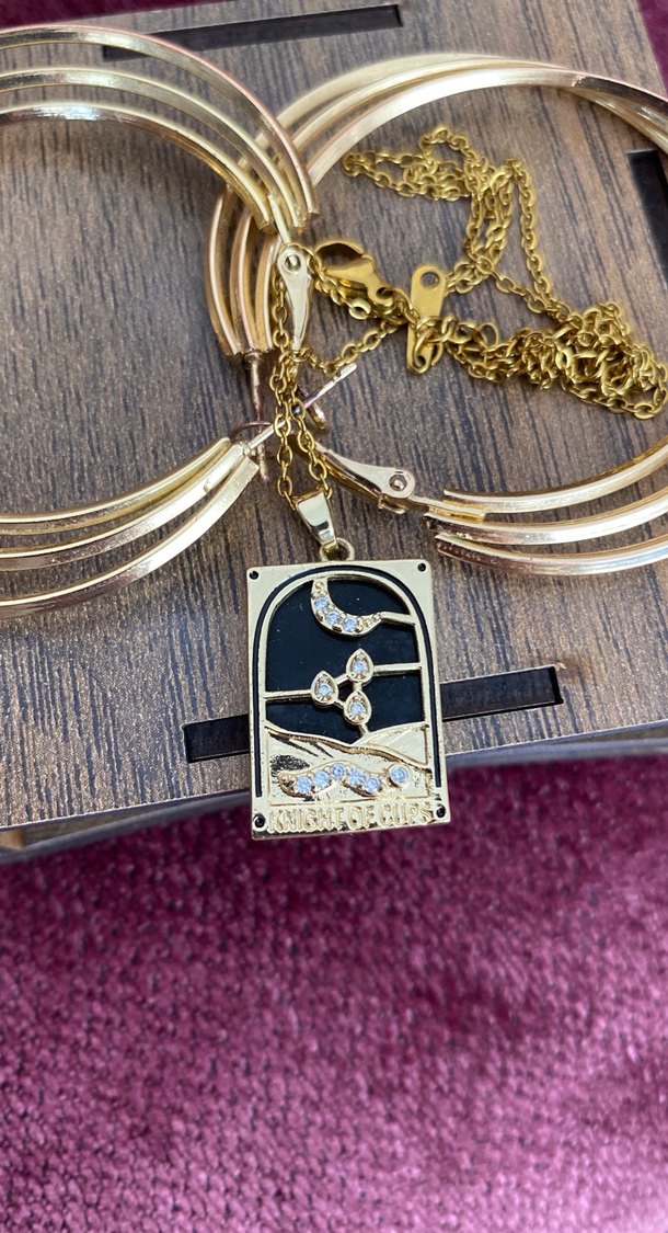 Küpe kolye takım gold çelik - Görsel 2