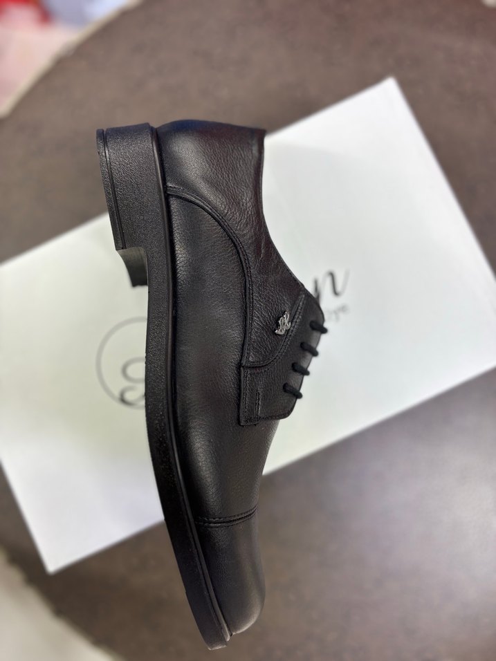 Siyah Deri Bağcıklı Klasik Erkek Ayakkabı - Görsel 2