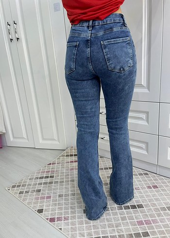 Düğmeli Mavi Kadın Denim Pantolon