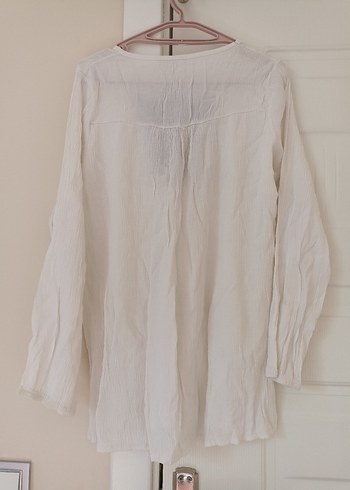 Nakışlı Beyaz Bohem Uzun Kollu Bluz - Görsel 5