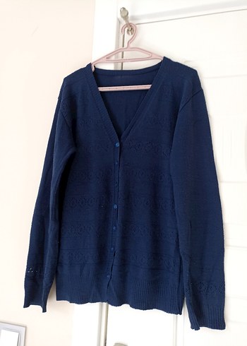 Mavi V Yaka Örgü Kadın Hırka - Görsel 2