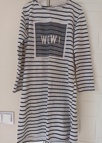 Gri Çizgili Uzun Kollu Triko Elbise - Görsel 3