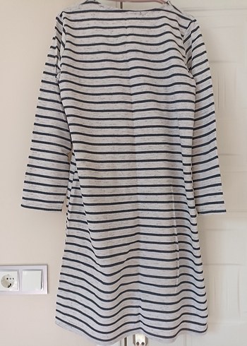 Gri Çizgili Uzun Kollu Triko Elbise - Görsel 4