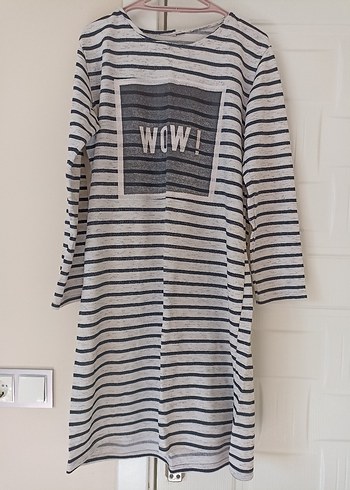 Gri Çizgili Uzun Kollu Triko Elbise - Görsel 2