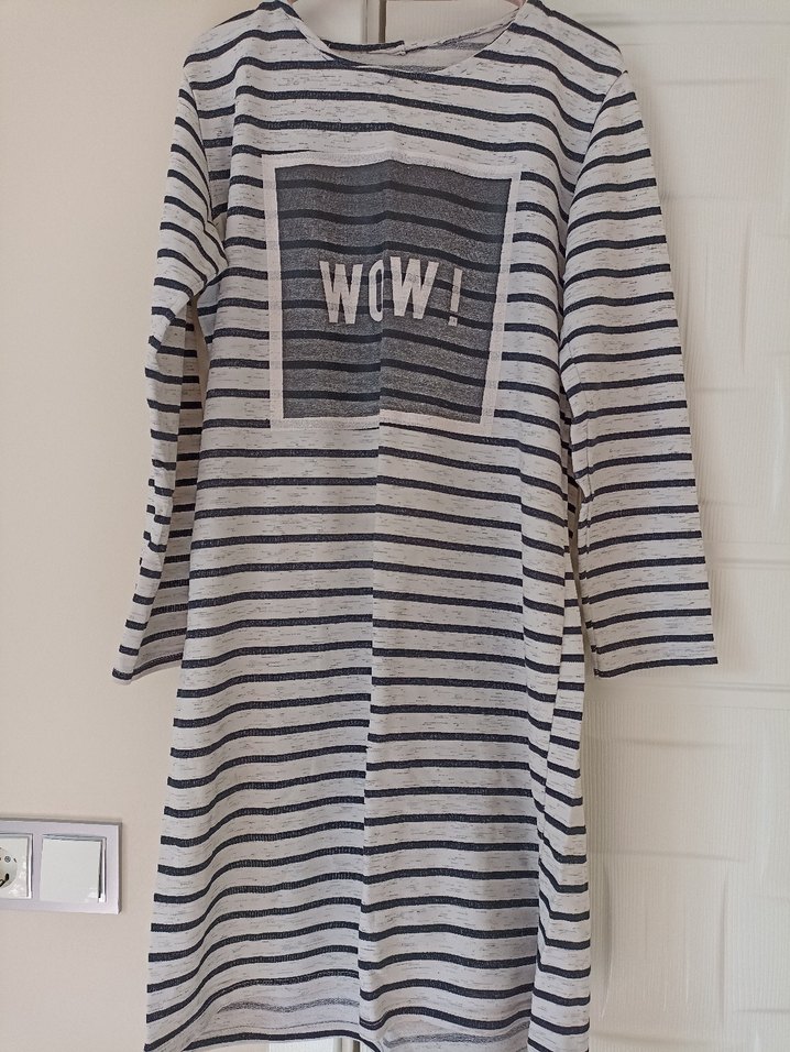 Gri Çizgili Uzun Kollu Triko Elbise - Görsel 3