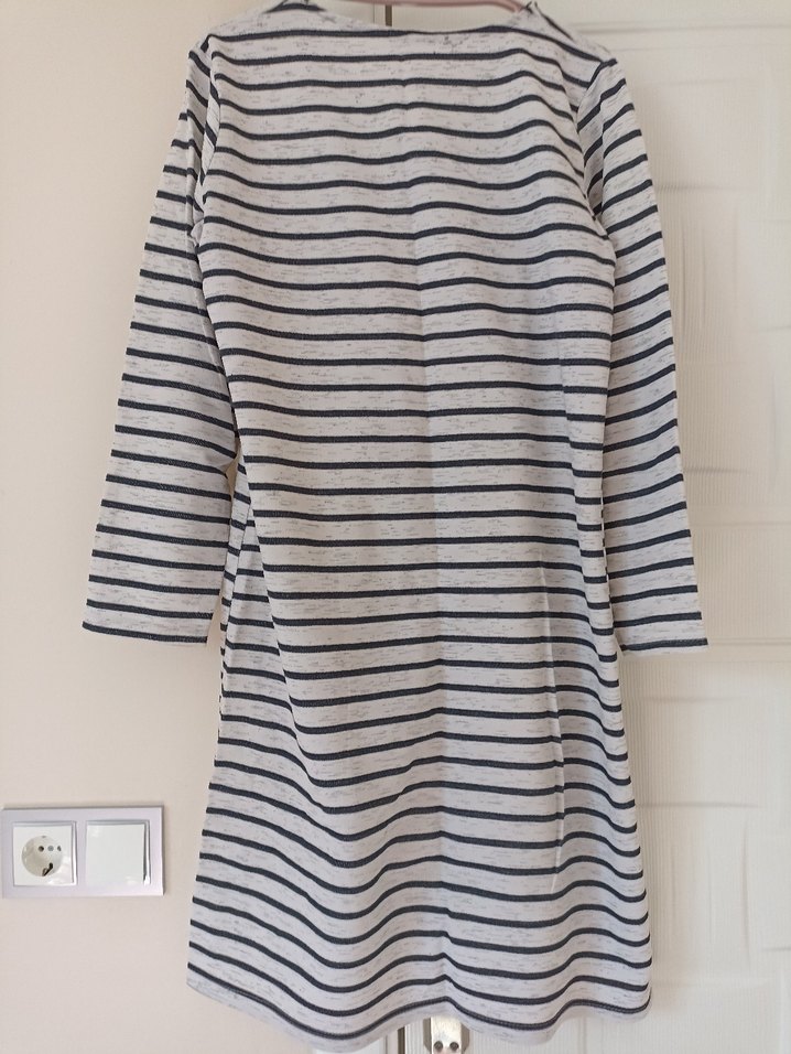 Gri Çizgili Uzun Kollu Triko Elbise - Görsel 4