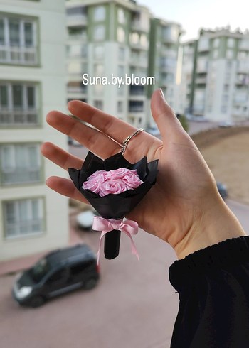 el emeği Renkli Anahtarlık Çiçek Buketi - Görsel 3