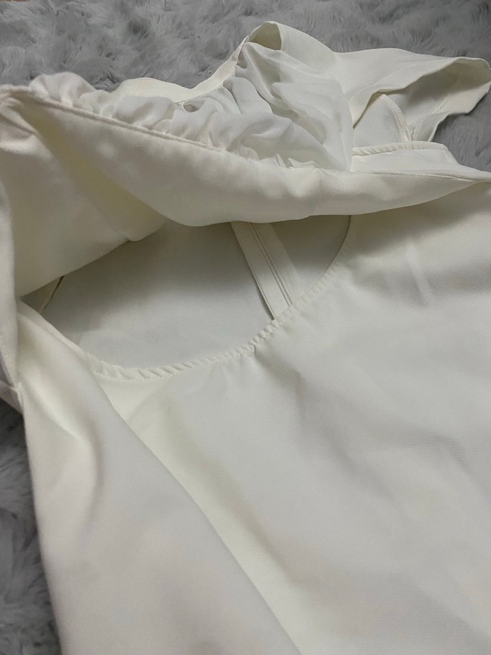 Beyaz Drapeli Mini Elbise - Görsel 3