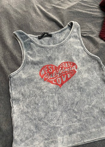 Gri Baskılı Denim Straplez Kadın Atlet - Görsel 2