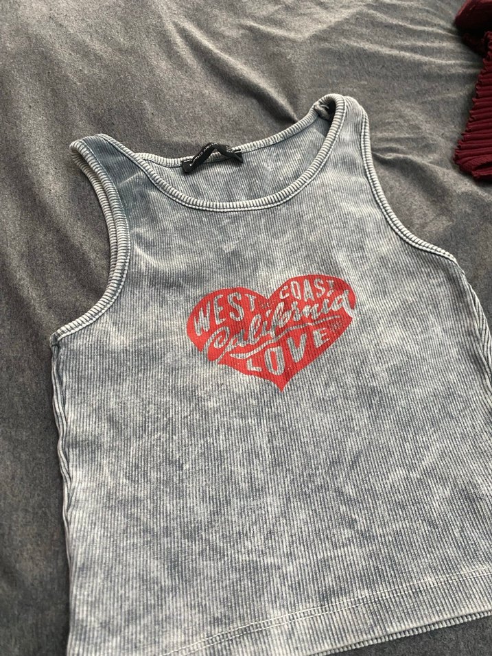 Gri Baskılı Denim Straplez Kadın Atlet - Görsel 2