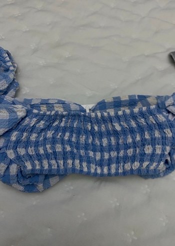 Mavi Kareli Mini Straplez Bluz - Görsel 2