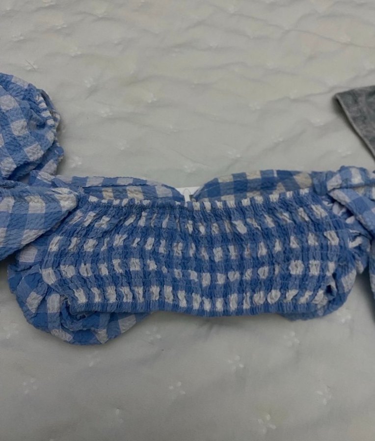 Mavi Kareli Mini Straplez Bluz - Görsel 2