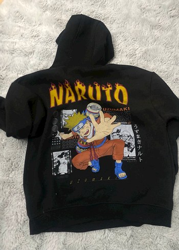 Siyah Kapüşonlu Naruto Baskılı Sweatshirt - Görsel 2