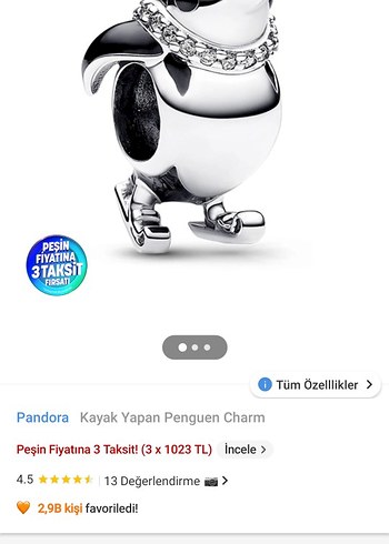 Pandora Kayak Yapan Penguen Charm - Görsel 2