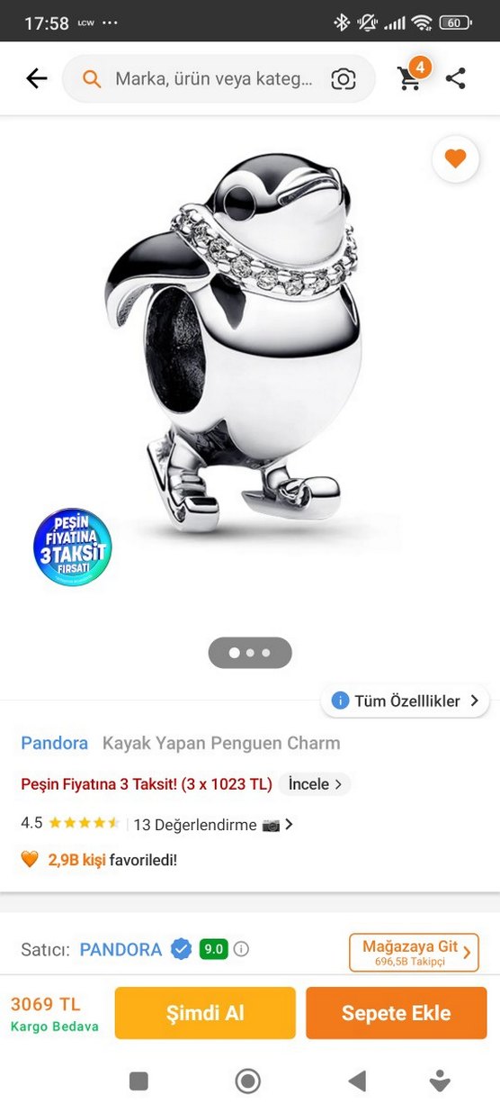 Pandora Kayak Yapan Penguen Charm - Görsel 2