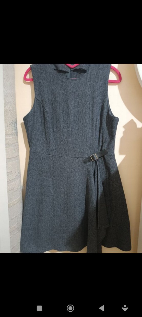 V Yaka Kemerli Gri Midi Elbise 42 beden - Görsel 2