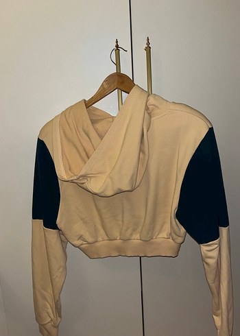 Bej Kısa Kesim Kapüşonlu Sweatshirt - Görsel 4