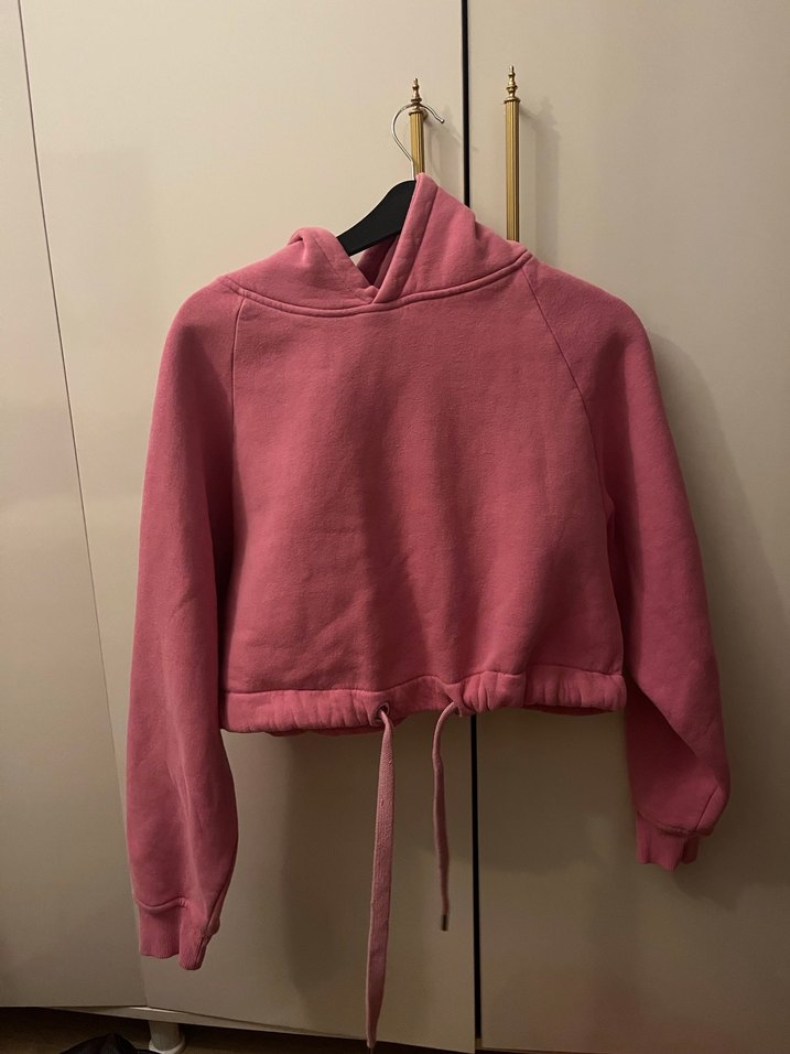 Pembe Kapüşonlu Crop Sweat - Görsel 2