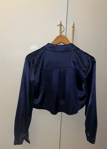 Lacivert Saten Kadın Gömlek - Görsel 3