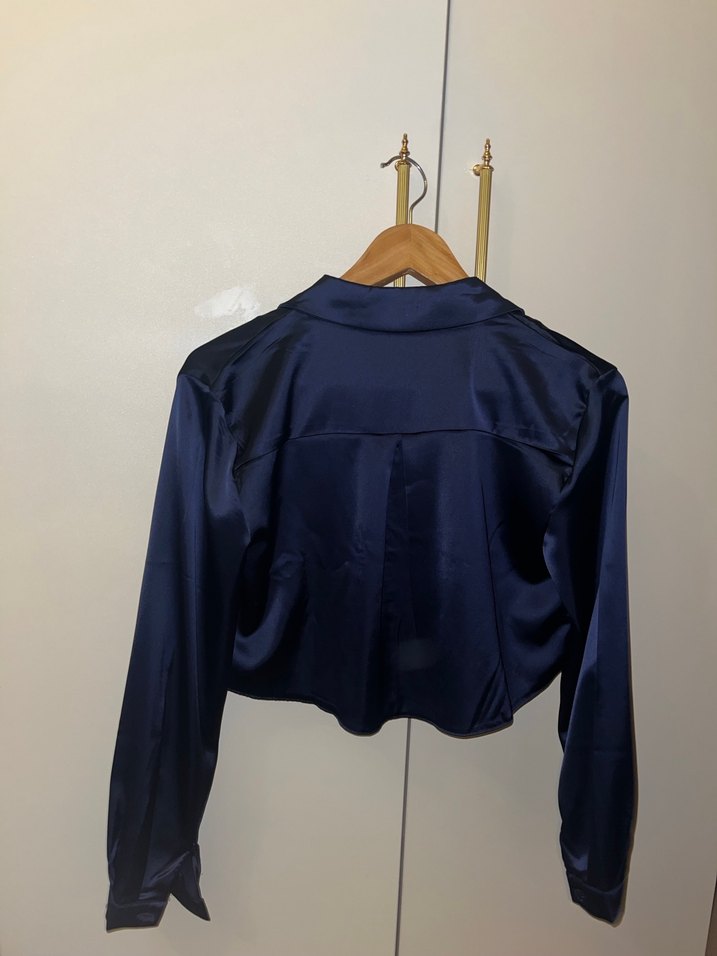 Lacivert Saten Kadın Gömlek - Görsel 3