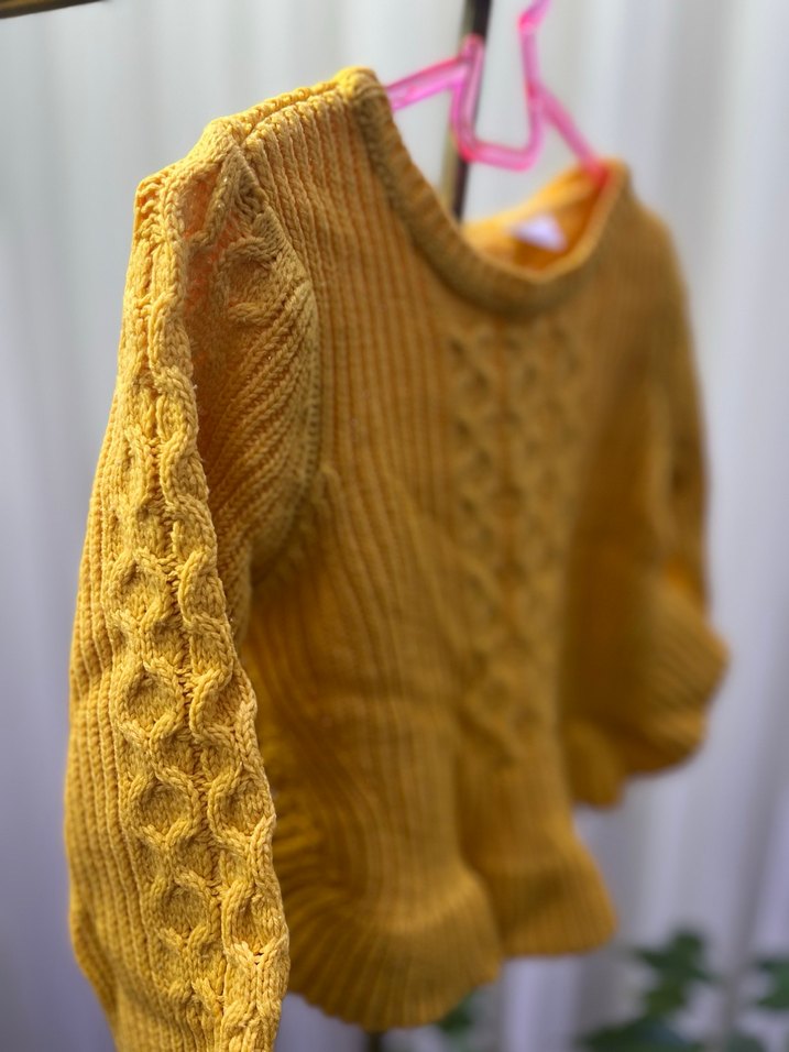 Sarı kız bebek Triko Kazak, Bisiklet Yaka, Uzun Kollu - Görsel 3